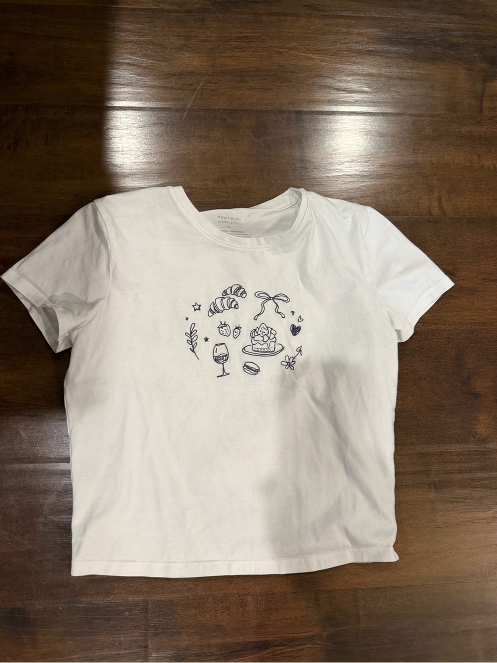 White Short-Sleeve Tee with Navy Line-Illustration